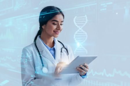 Crispr,Technology.,Young,Advanced,Indian,Lady,Doctor,Enjoying,Futuristic,Medical